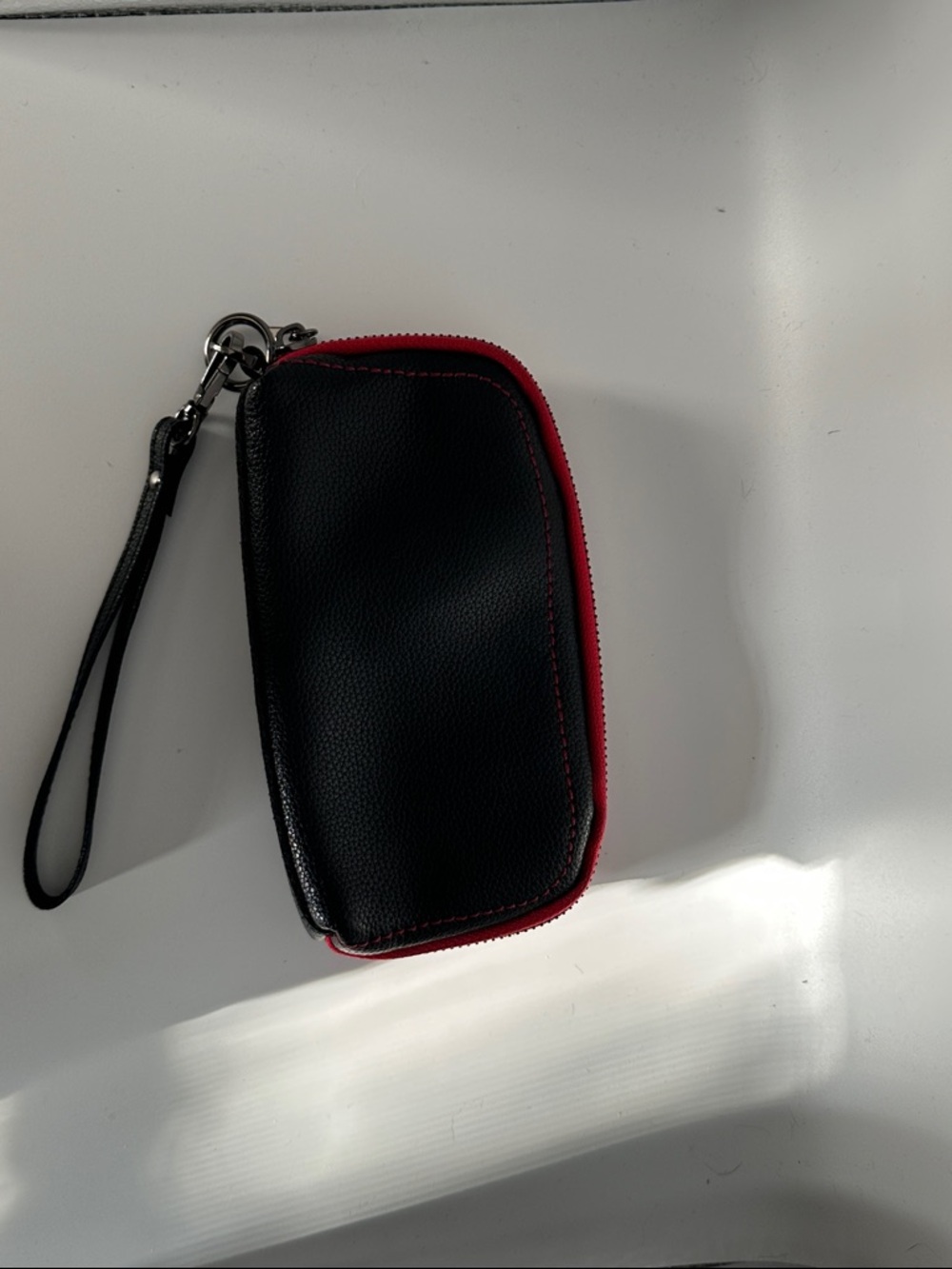 Maison de Beaute Marseille Black Leather Wristlet with Red Trim